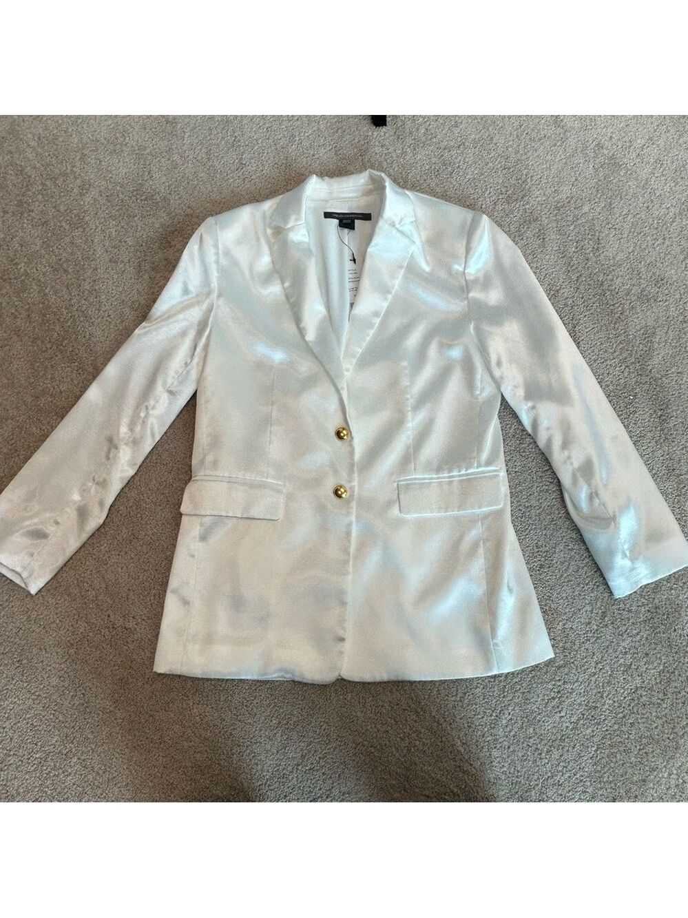 French connection white satin effect Adaline textured blazer single breasted NWT
